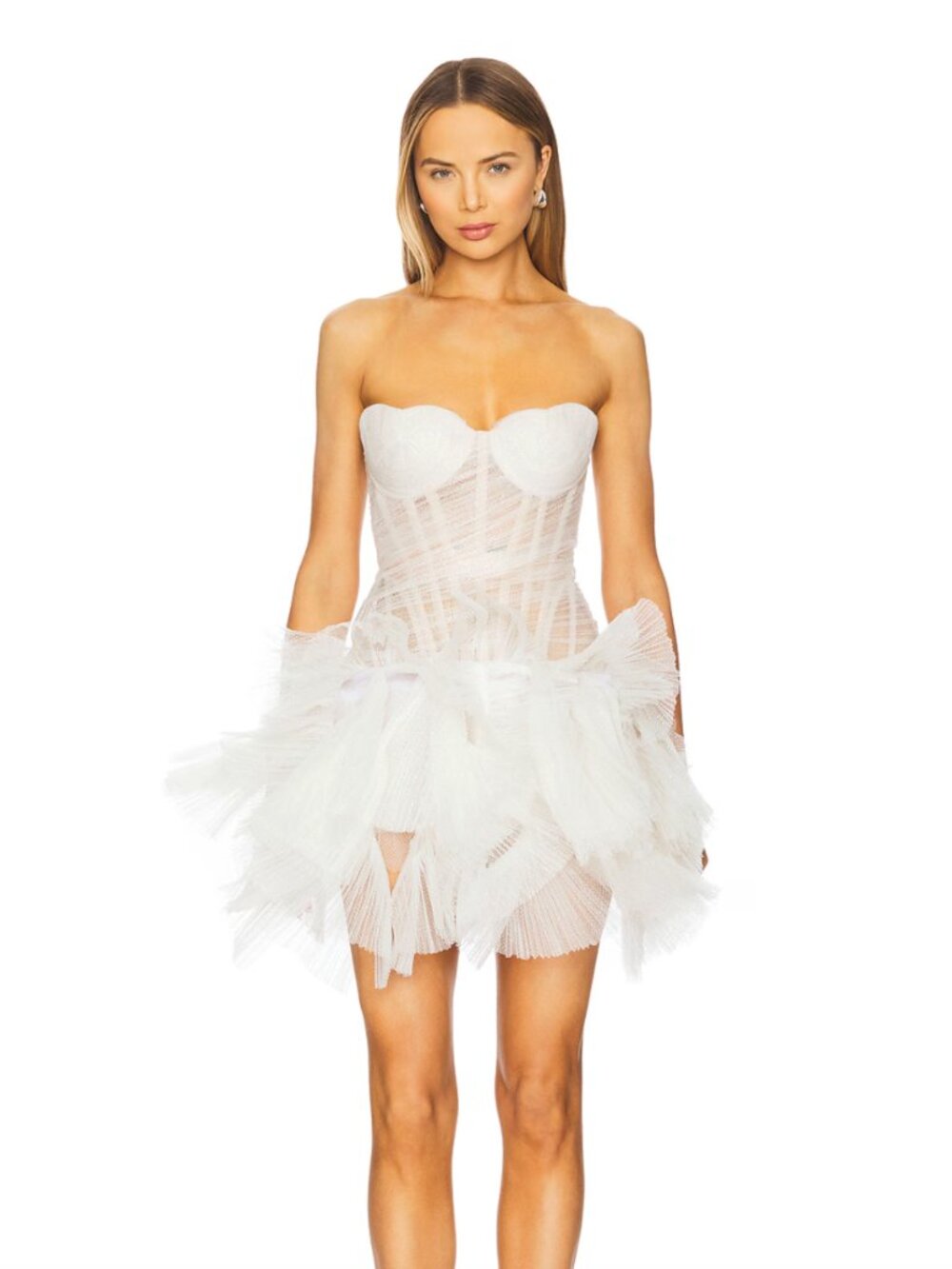 Maria Lucia Hohan Dewi Mini Dress in White Strapless Tutu Bridal Wedding Corset